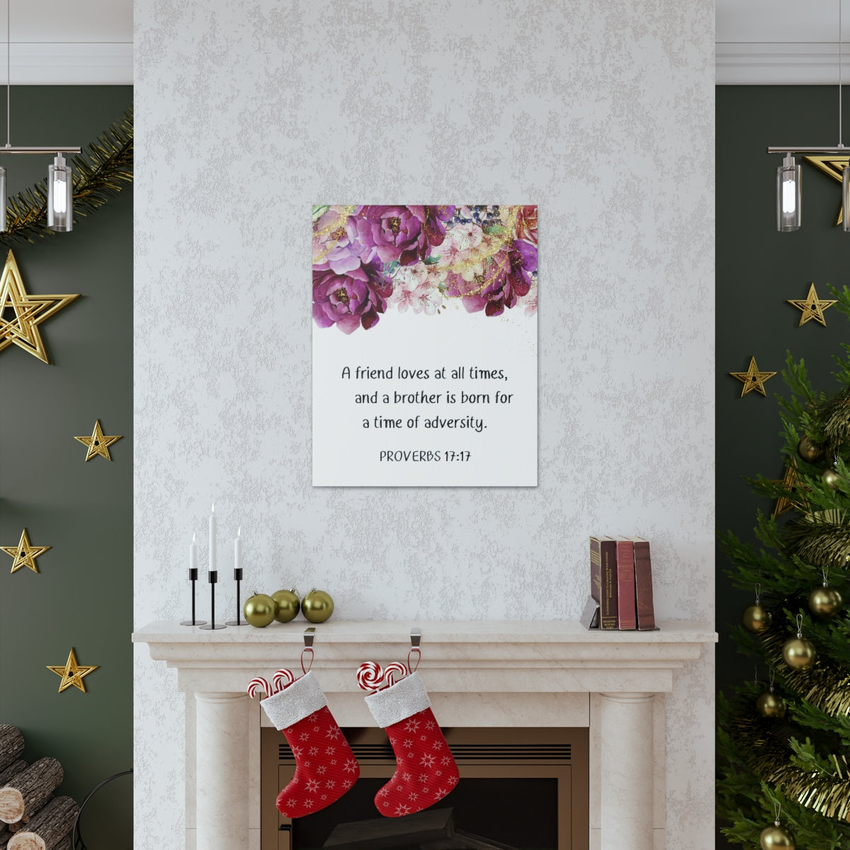 Scripture Walls Loves At All Times Proverbs 17:17 Purple Floral Bible Verse Canvas Christian Wall Art Ready to Hang Unframed-Express Your Love Gifts