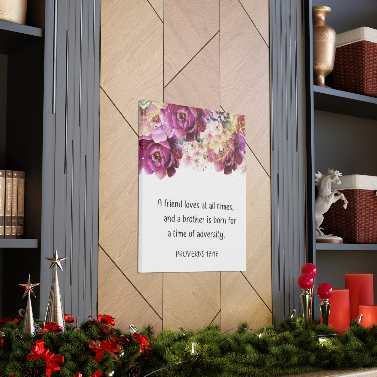 Scripture Walls Loves At All Times Proverbs 17:17 Purple Floral Bible Verse Canvas Christian Wall Art Ready to Hang Unframed-Express Your Love Gifts
