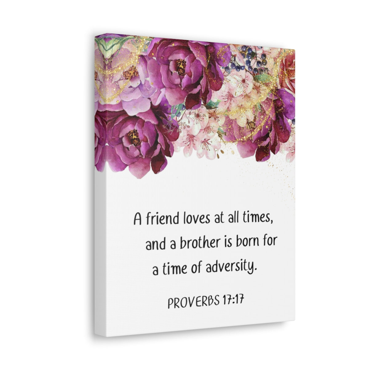 Scripture Walls Loves At All Times Proverbs 17:17 Purple Floral Bible Verse Canvas Christian Wall Art Ready to Hang Unframed-Express Your Love Gifts