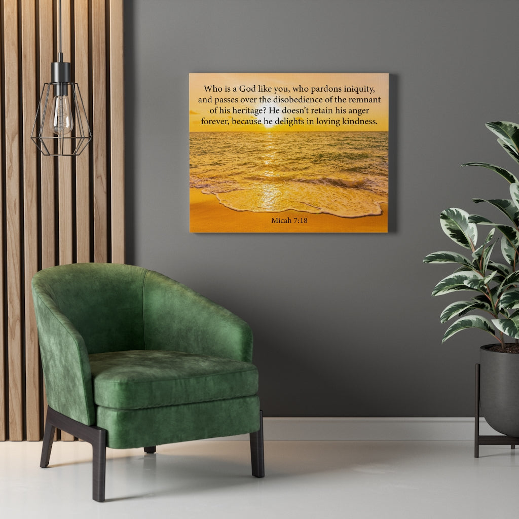 Scripture Walls Loving Kindness Micah 7:18 Bible Verse Canvas Christian Wall Art Ready to Hang Unframed-Express Your Love Gifts