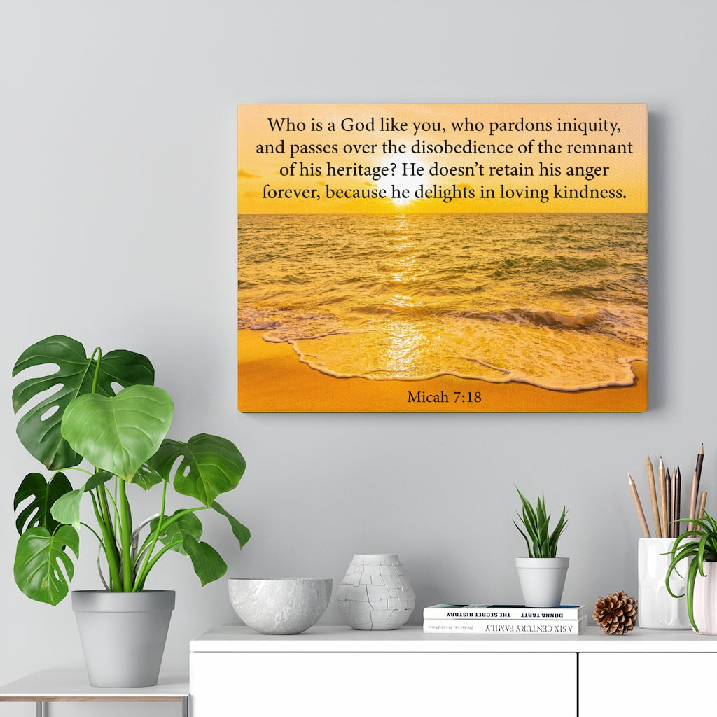 Scripture Walls Loving Kindness Micah 7:18 Bible Verse Canvas Christian Wall Art Ready to Hang Unframed-Express Your Love Gifts