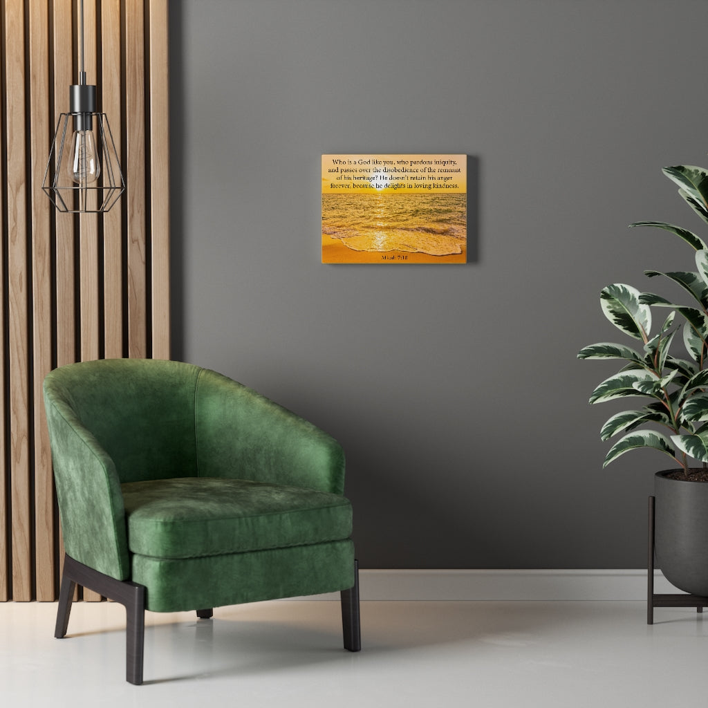 Scripture Walls Loving Kindness Micah 7:18 Bible Verse Canvas Christian Wall Art Ready to Hang Unframed-Express Your Love Gifts