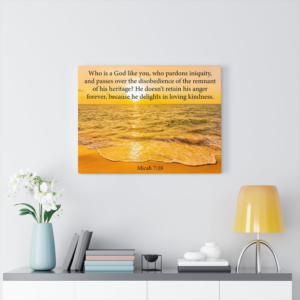 Scripture Walls Loving Kindness Micah 7:18 Bible Verse Canvas Christian Wall Art Ready to Hang Unframed-Express Your Love Gifts