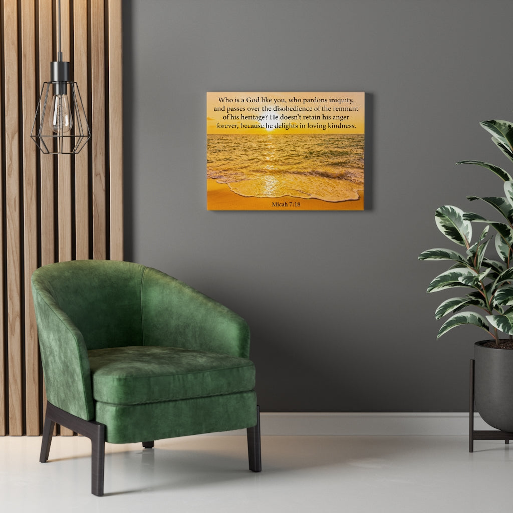 Scripture Walls Loving Kindness Micah 7:18 Bible Verse Canvas Christian Wall Art Ready to Hang Unframed-Express Your Love Gifts