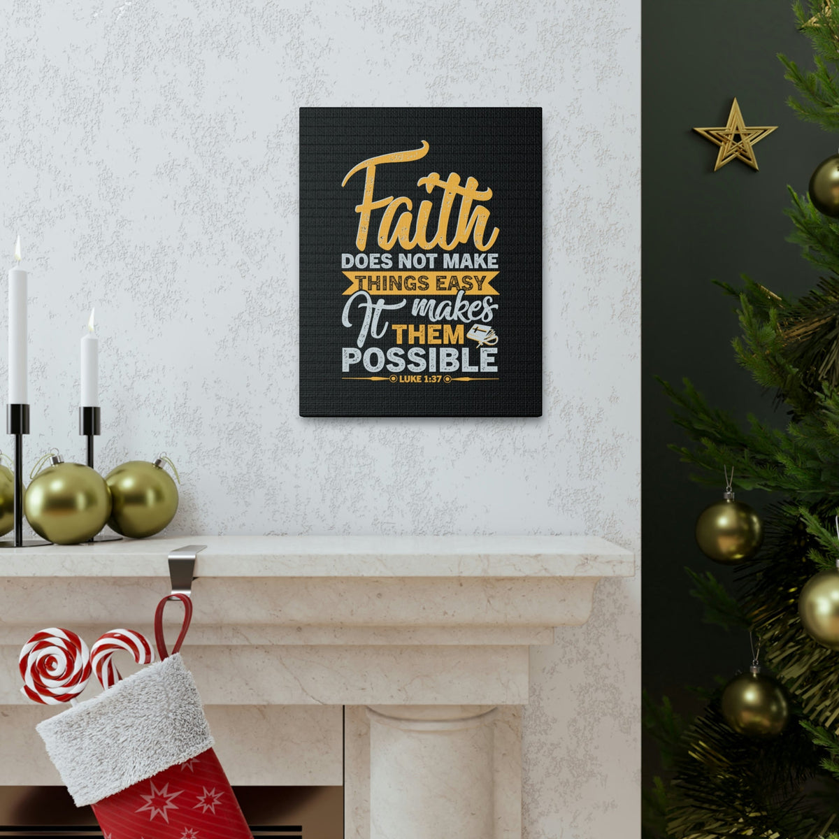 Scripture Walls Makes Them Possible Luke 1:37 Yellow Bible Verse Canvas Christian Wall Art Ready to Hang Unframed-Express Your Love Gifts