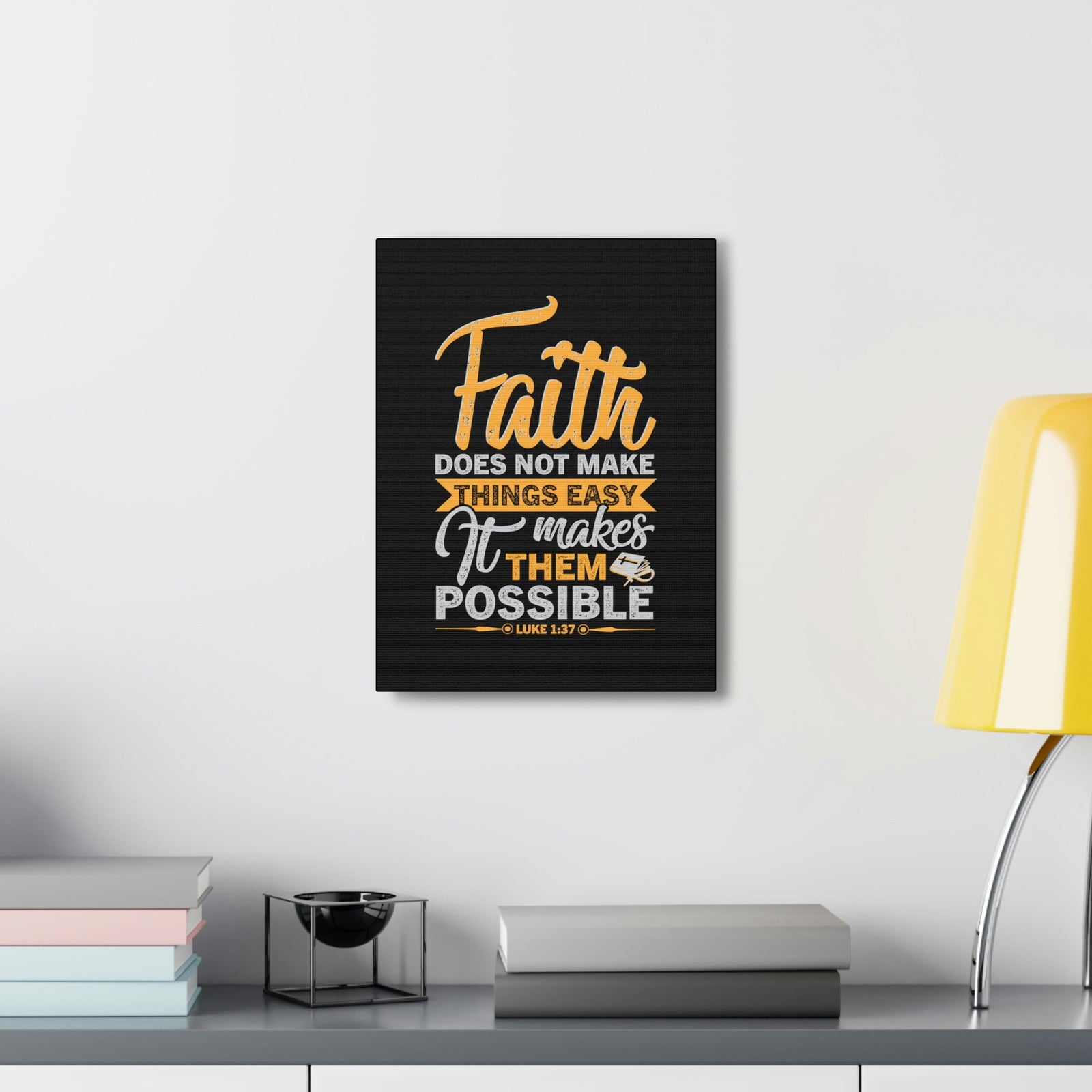 Scripture Walls Makes Them Possible Luke 1:37 Yellow Bible Verse Canvas Christian Wall Art Ready to Hang Unframed-Express Your Love Gifts