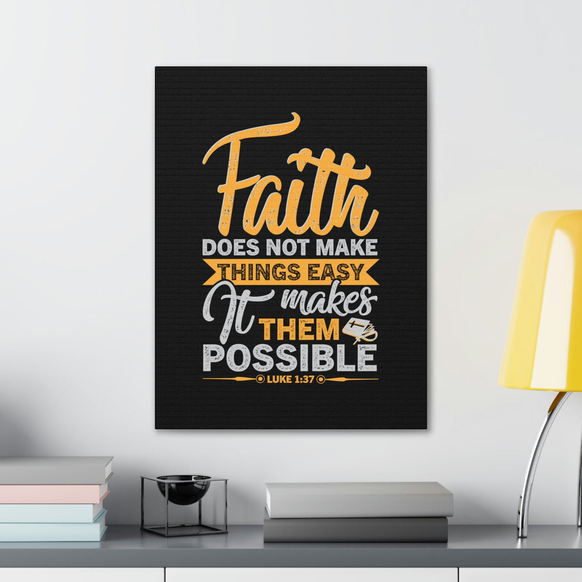 Scripture Walls Makes Them Possible Luke 1:37 Yellow Bible Verse Canvas Christian Wall Art Ready to Hang Unframed-Express Your Love Gifts