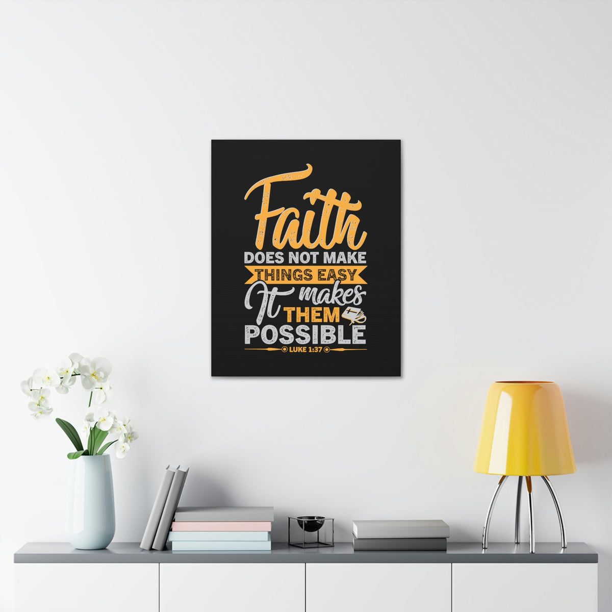 Scripture Walls Makes Them Possible Luke 1:37 Yellow Bible Verse Canvas Christian Wall Art Ready to Hang Unframed-Express Your Love Gifts