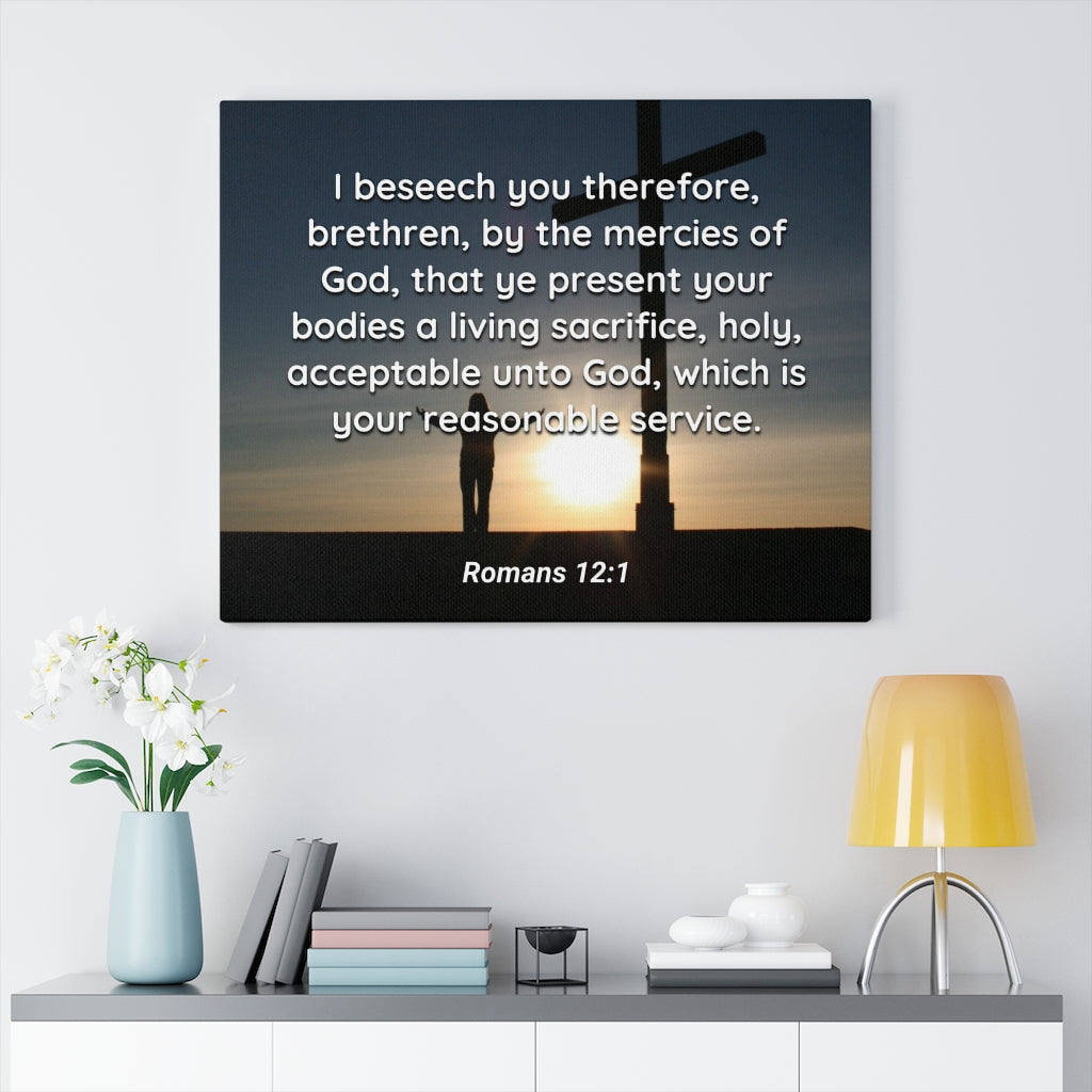 Scripture Walls Mercies Of God Romans 12:1 Bible Verse Canvas Christian Wall Art Ready to Hang Unframed-Express Your Love Gifts