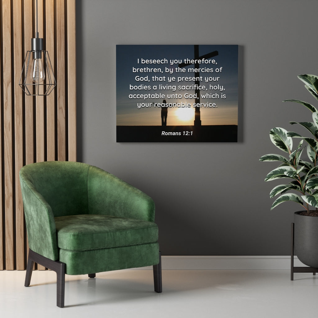 Scripture Walls Mercies Of God Romans 12:1 Bible Verse Canvas Christian Wall Art Ready to Hang Unframed-Express Your Love Gifts