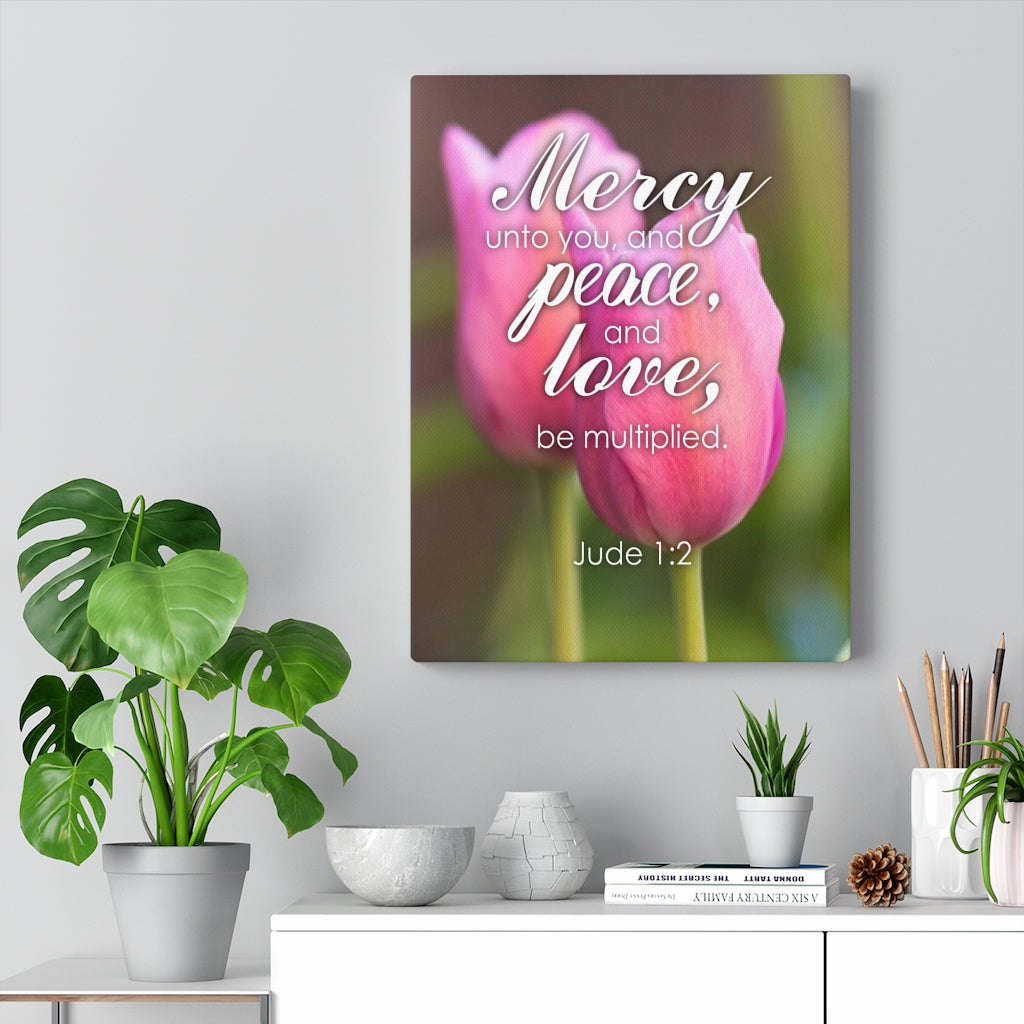 Scripture Walls Mercy Peace Love Jude 1:2 Bible Verse Canvas Christian Wall Art Ready to Hang Unframed-Express Your Love Gifts