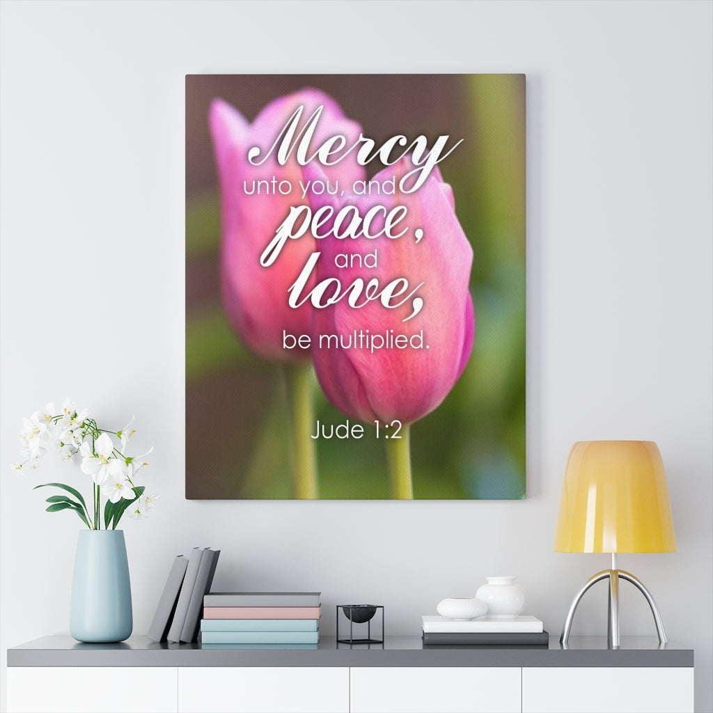 Scripture Walls Mercy Peace Love Jude 1:2 Bible Verse Canvas Christian Wall Art Ready to Hang Unframed-Express Your Love Gifts
