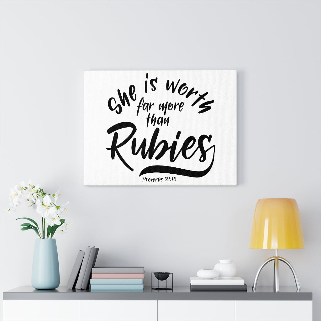 Scripture Walls More Than Rubies Proverbs 31:10 Bible Verse Canvas Christian Wall Art Ready to Hang Unframed-Express Your Love Gifts