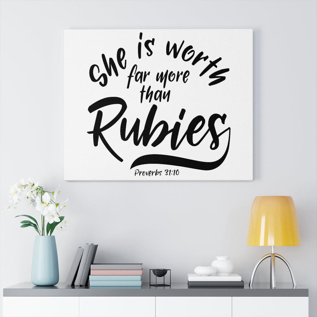 Scripture Walls More Than Rubies Proverbs 31:10 Bible Verse Canvas Christian Wall Art Ready to Hang Unframed-Express Your Love Gifts