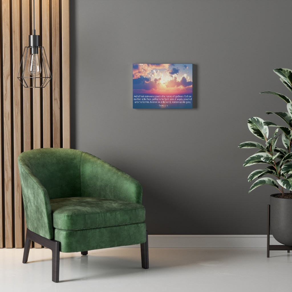 Scripture Walls Mystery of Godliness 1 Timothy 3:16 Bible Verse Canvas Christian Wall Art Ready to Hang Unframed-Express Your Love Gifts