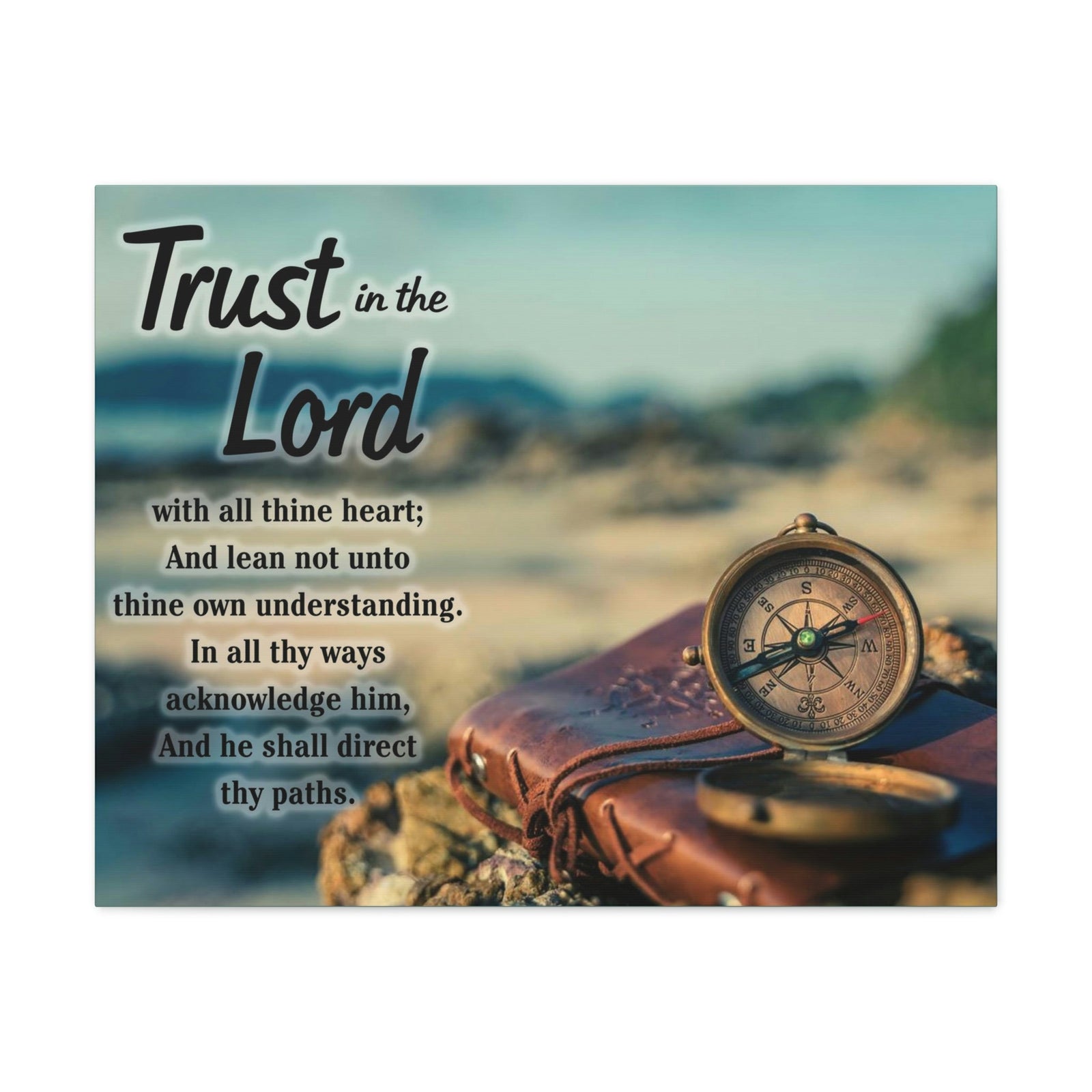 Scripture Walls Nautical Compass Proverbs 3:5 Bible Verse Canvas Christian Wall Art Ready to Hang Unframed-Express Your Love Gifts