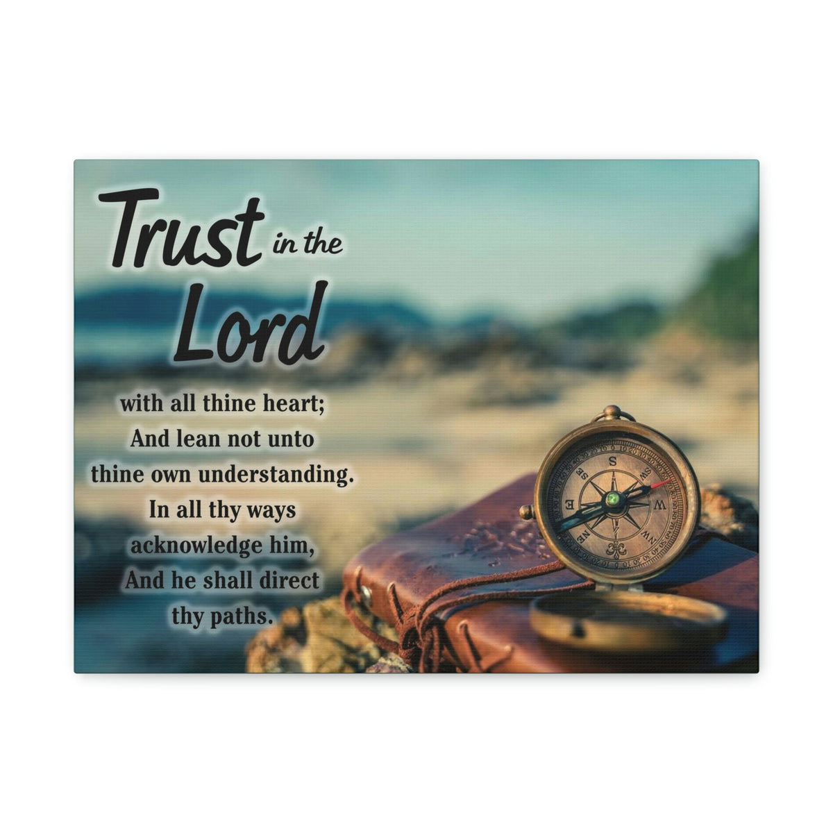 Scripture Walls Nautical Compass Proverbs 3:5 Bible Verse Canvas Christian Wall Art Ready to Hang Unframed-Express Your Love Gifts