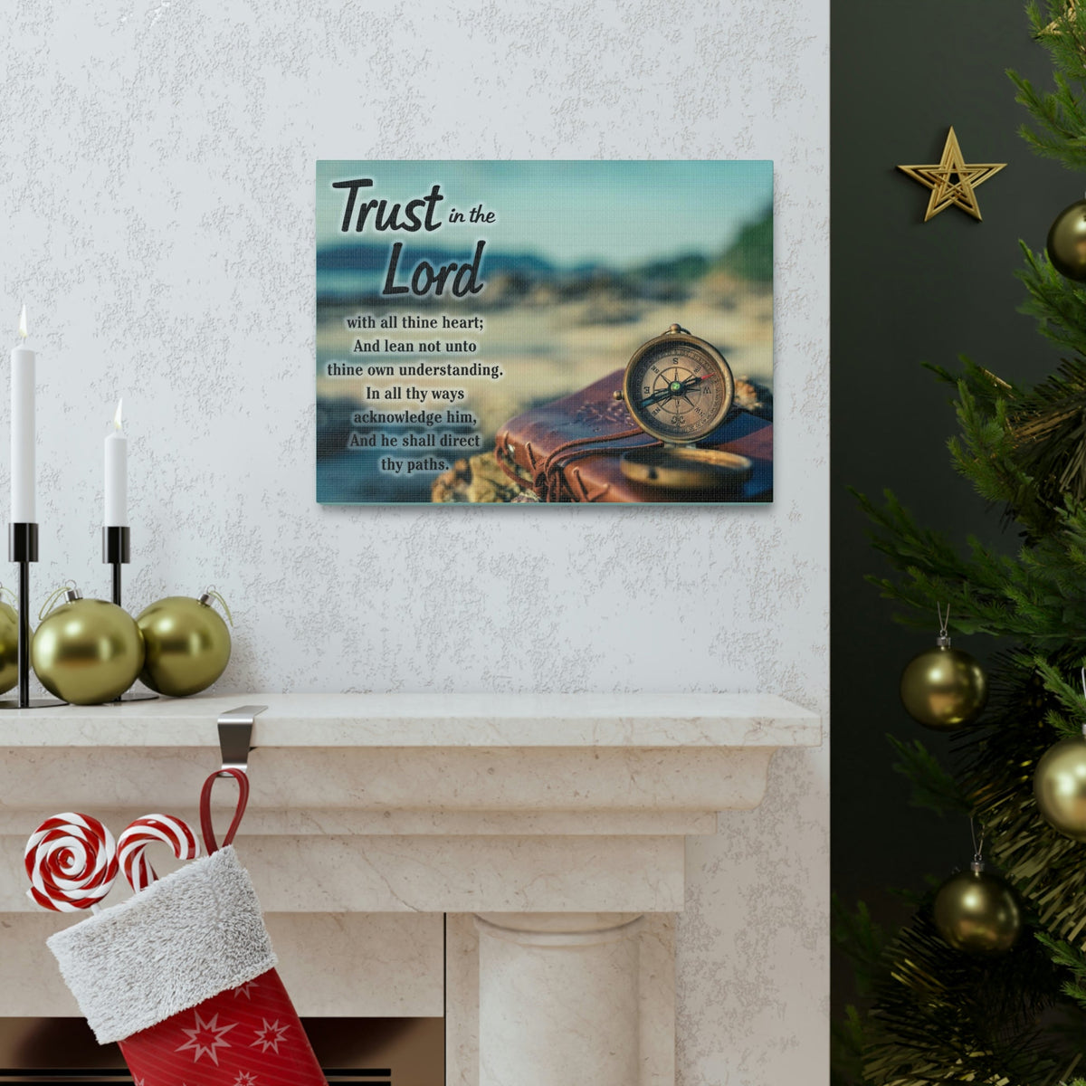 Scripture Walls Nautical Compass Proverbs 3:5 Bible Verse Canvas Christian Wall Art Ready to Hang Unframed-Express Your Love Gifts