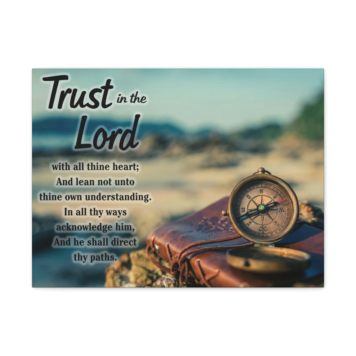Scripture Walls Nautical Compass Proverbs 3:5 Bible Verse Canvas Christian Wall Art Ready to Hang Unframed-Express Your Love Gifts