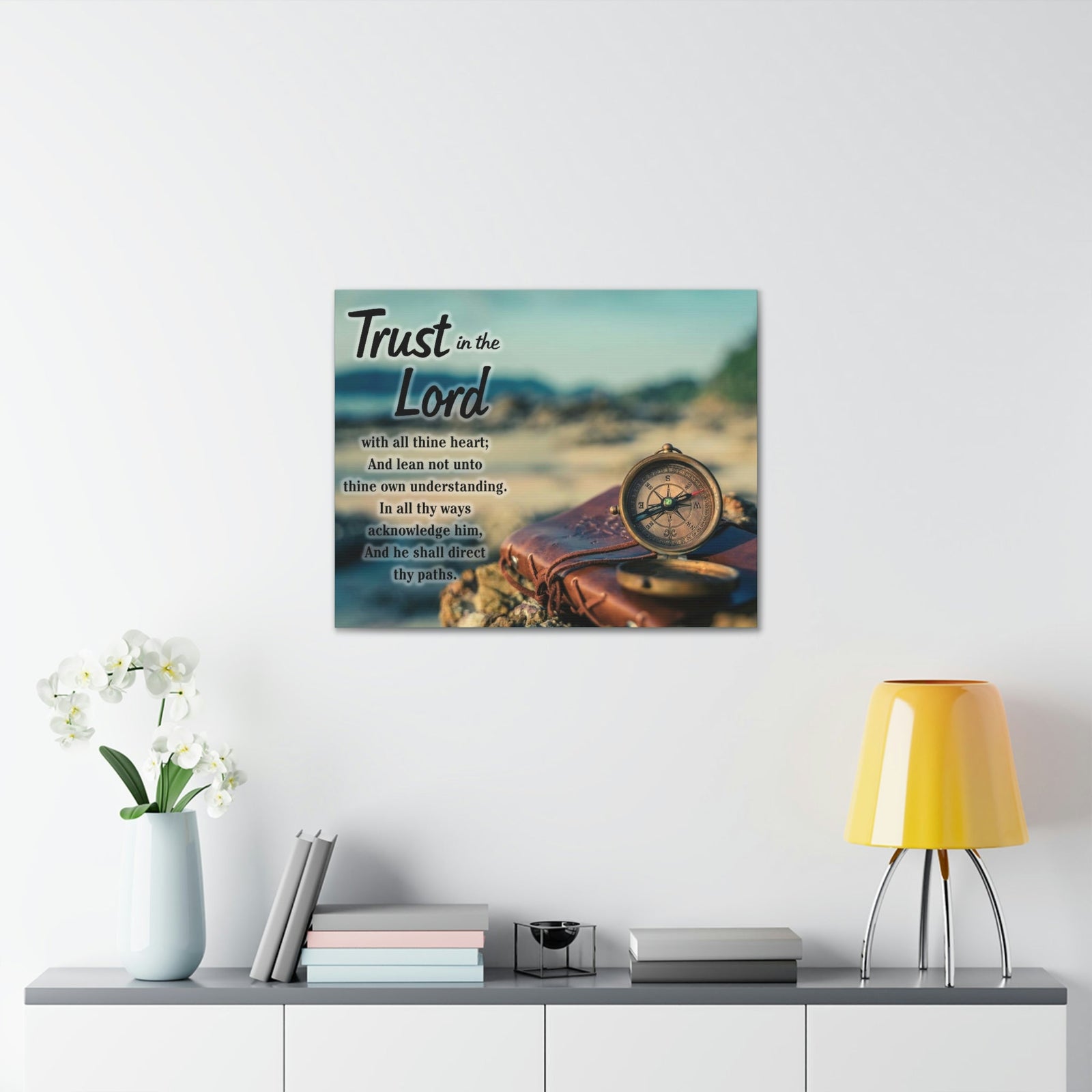 Scripture Walls Nautical Compass Proverbs 3:5 Bible Verse Canvas Christian Wall Art Ready to Hang Unframed-Express Your Love Gifts
