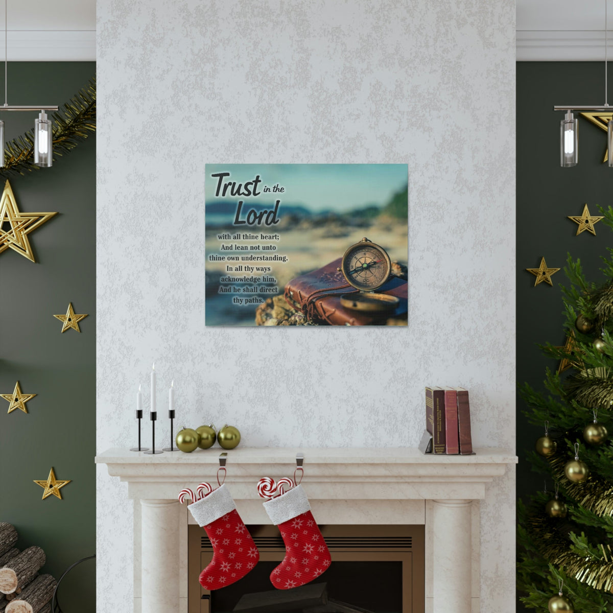 Scripture Walls Nautical Compass Proverbs 3:5 Bible Verse Canvas Christian Wall Art Ready to Hang Unframed-Express Your Love Gifts