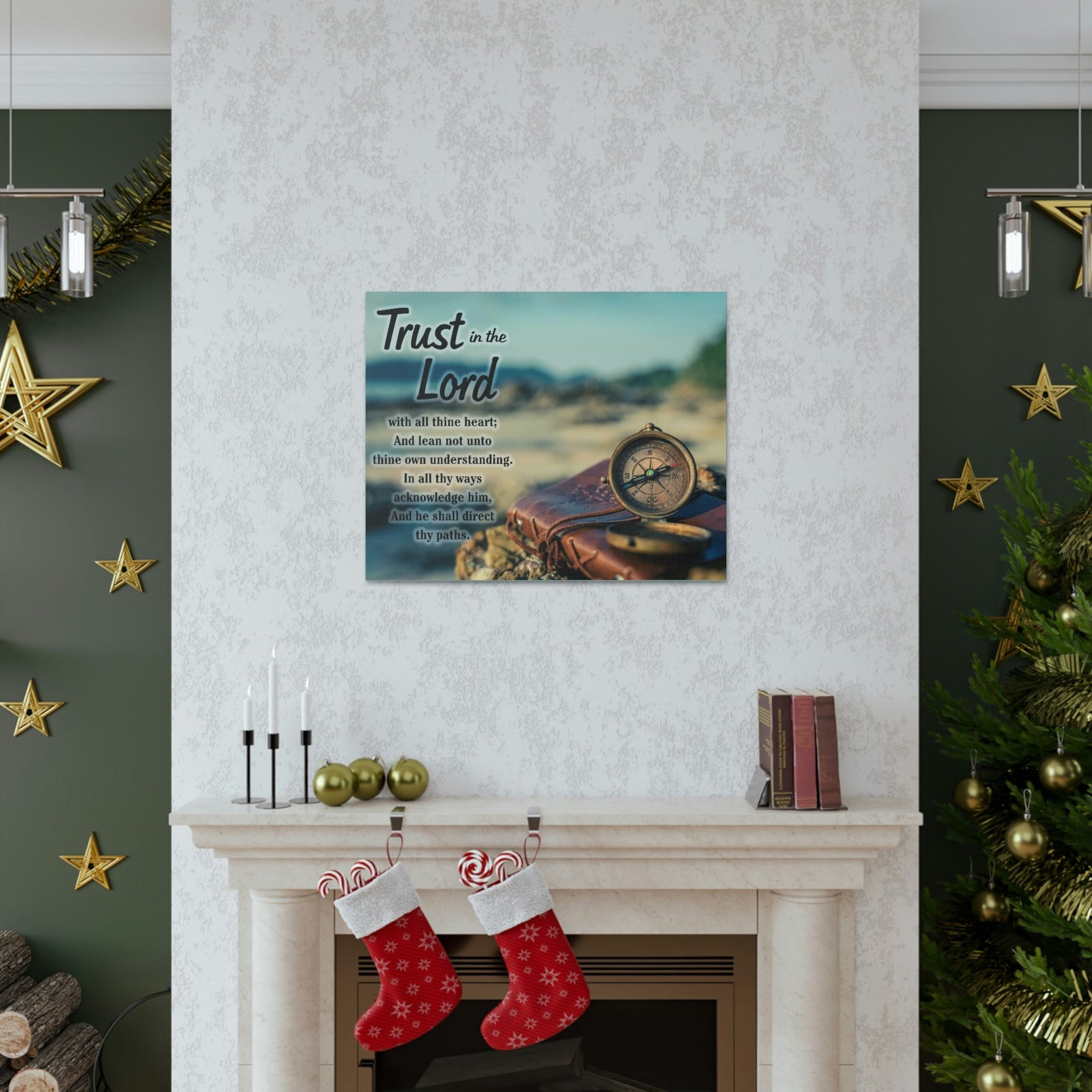 Scripture Walls Nautical Compass Proverbs 3:5 Bible Verse Canvas Christian Wall Art Ready to Hang Unframed-Express Your Love Gifts