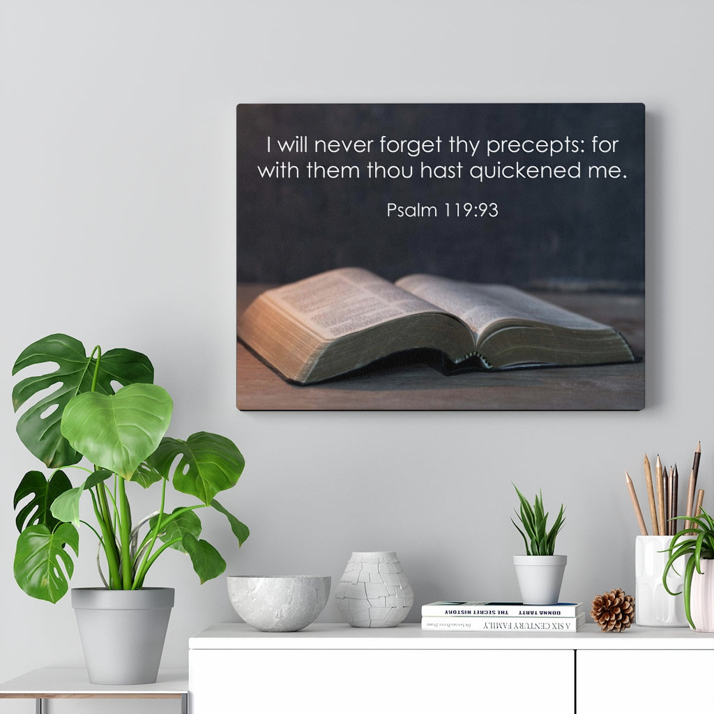 Scripture Walls Never Forget Thy Precepts Psalm 119:93 Bible Verse Canvas Christian Wall Art Ready to Hang Unframed-Express Your Love Gifts