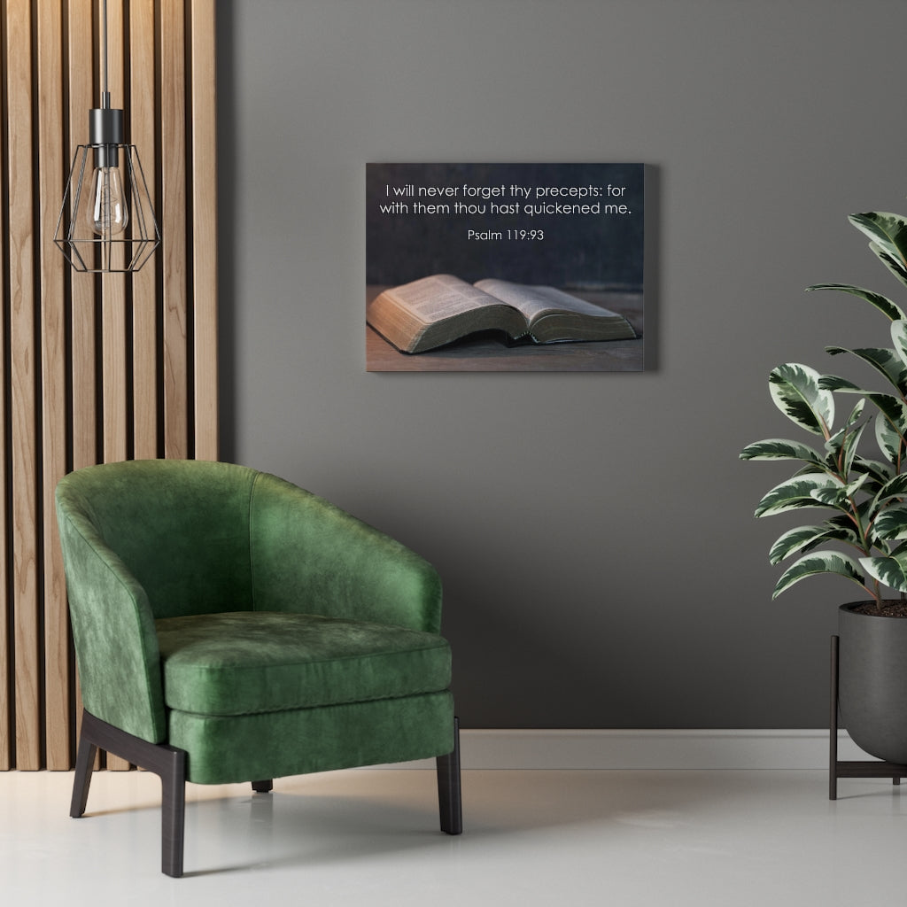 Scripture Walls Never Forget Thy Precepts Psalm 119:93 Bible Verse Canvas Christian Wall Art Ready to Hang Unframed-Express Your Love Gifts
