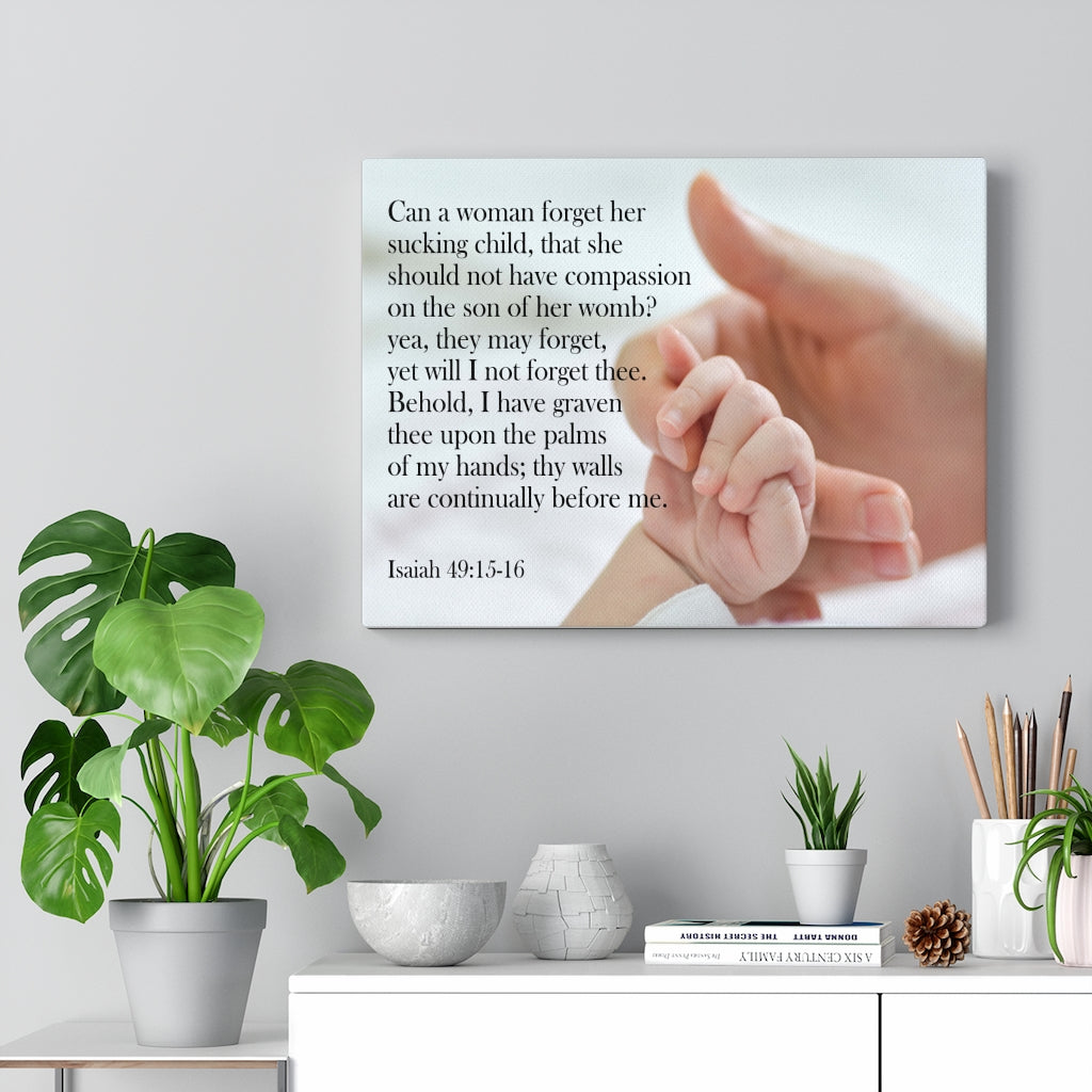 Scripture Walls Never Forgotten Isaiah 49:15-16 Bible Verse Canvas Christian Wall Art Ready to Hang Unframed-Express Your Love Gifts