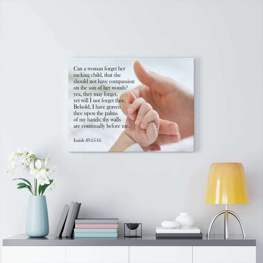 Scripture Walls Never Forgotten Isaiah 49:15-16 Bible Verse Canvas Christian Wall Art Ready to Hang Unframed-Express Your Love Gifts