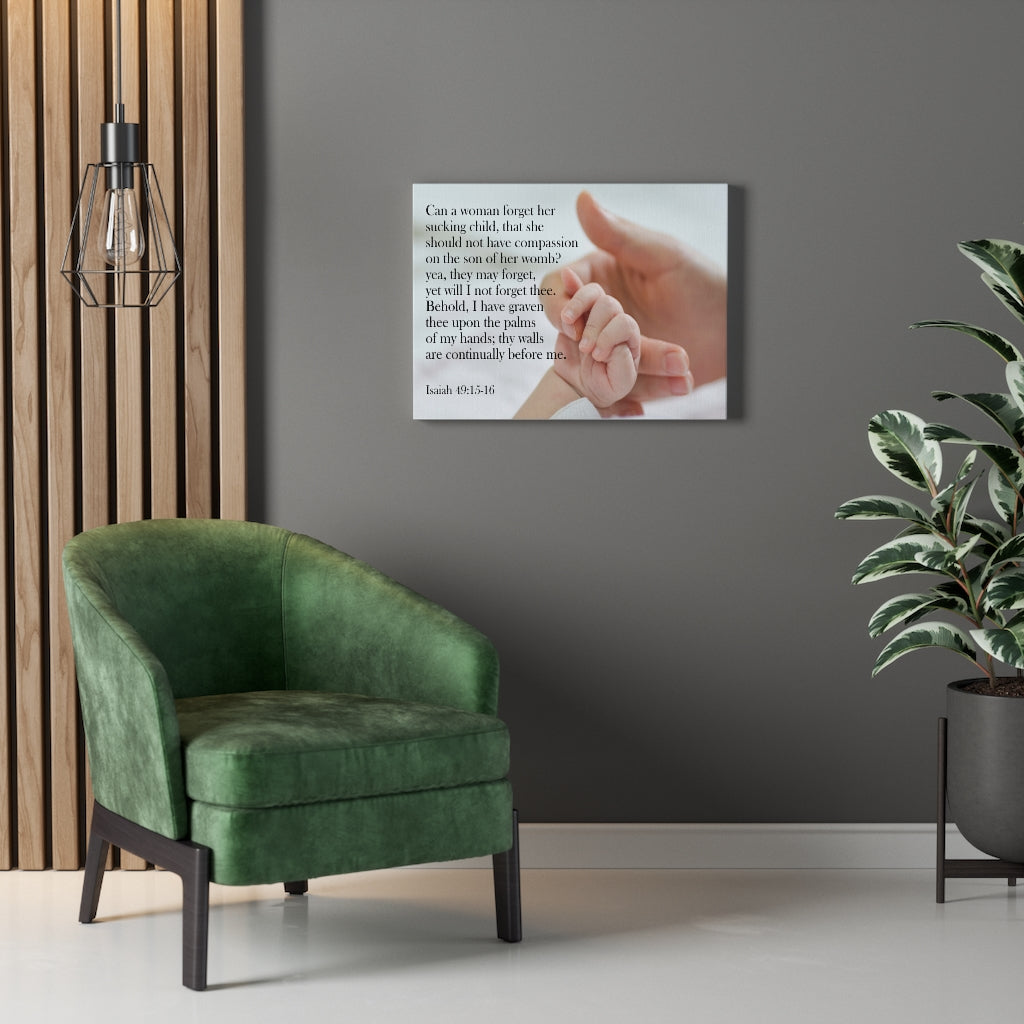 Scripture Walls Never Forgotten Isaiah 49:15-16 Bible Verse Canvas Christian Wall Art Ready to Hang Unframed-Express Your Love Gifts