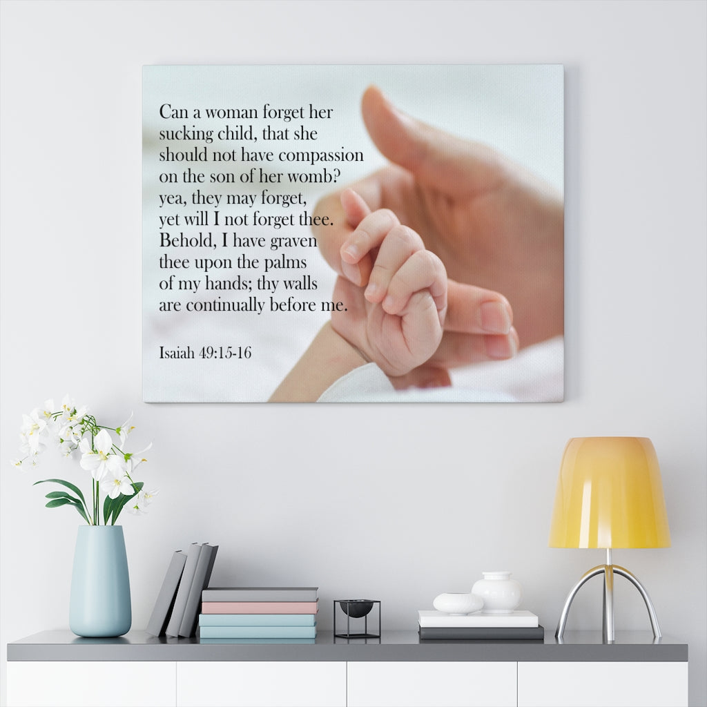 Scripture Walls Never Forgotten Isaiah 49:15-16 Bible Verse Canvas Christian Wall Art Ready to Hang Unframed-Express Your Love Gifts