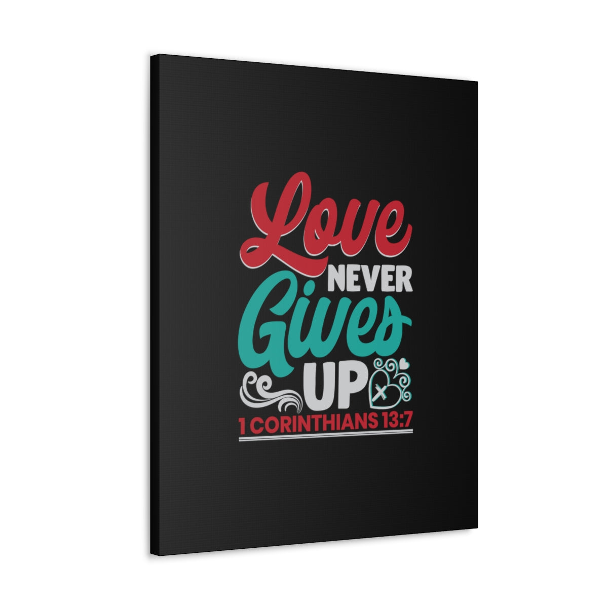 Scripture Walls Never Gives Up 1 Corinthians 13:7 Read & Teal Bible Verse Canvas Christian Wall Art Ready to Hang Unframed-Express Your Love Gifts