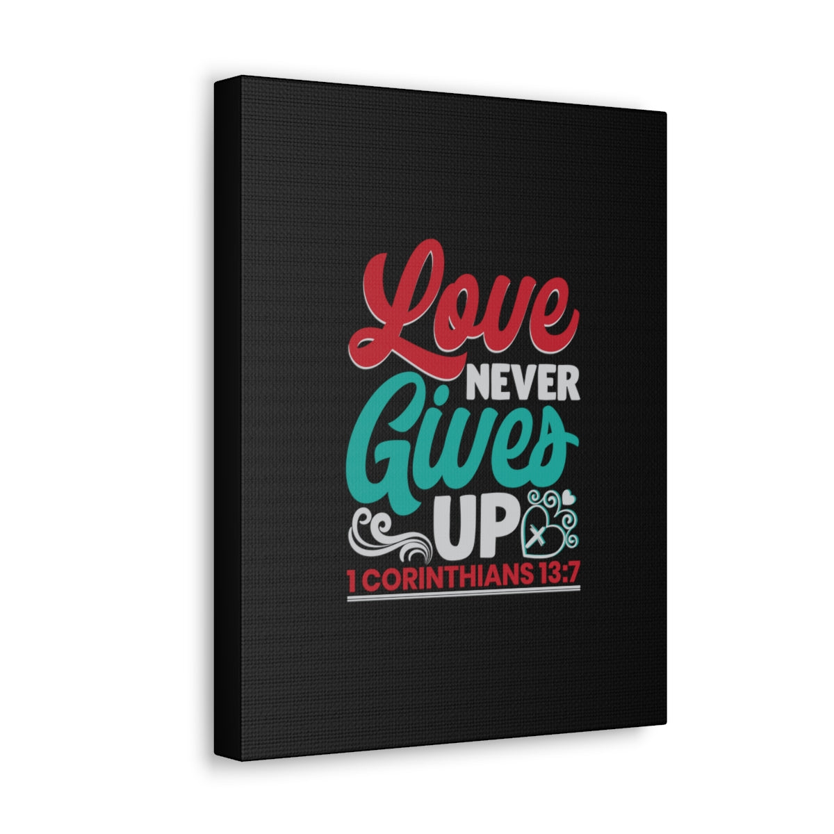 Scripture Walls Never Gives Up 1 Corinthians 13:7 Read & Teal Bible Verse Canvas Christian Wall Art Ready to Hang Unframed-Express Your Love Gifts