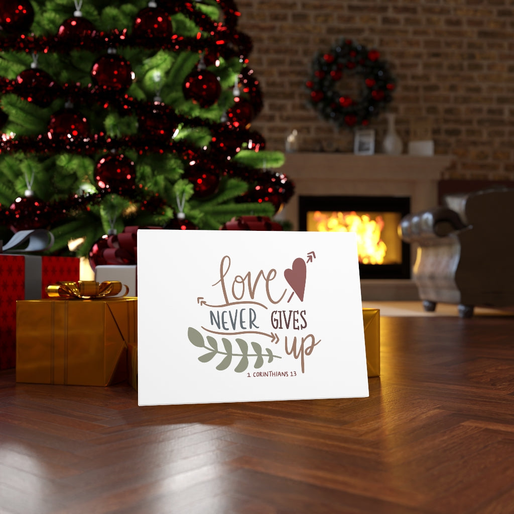 Scripture Walls Never Gives Up 1 Corinthians 13 Bible Verse Canvas Christian Wall Art Ready to Hang Unframed-Express Your Love Gifts