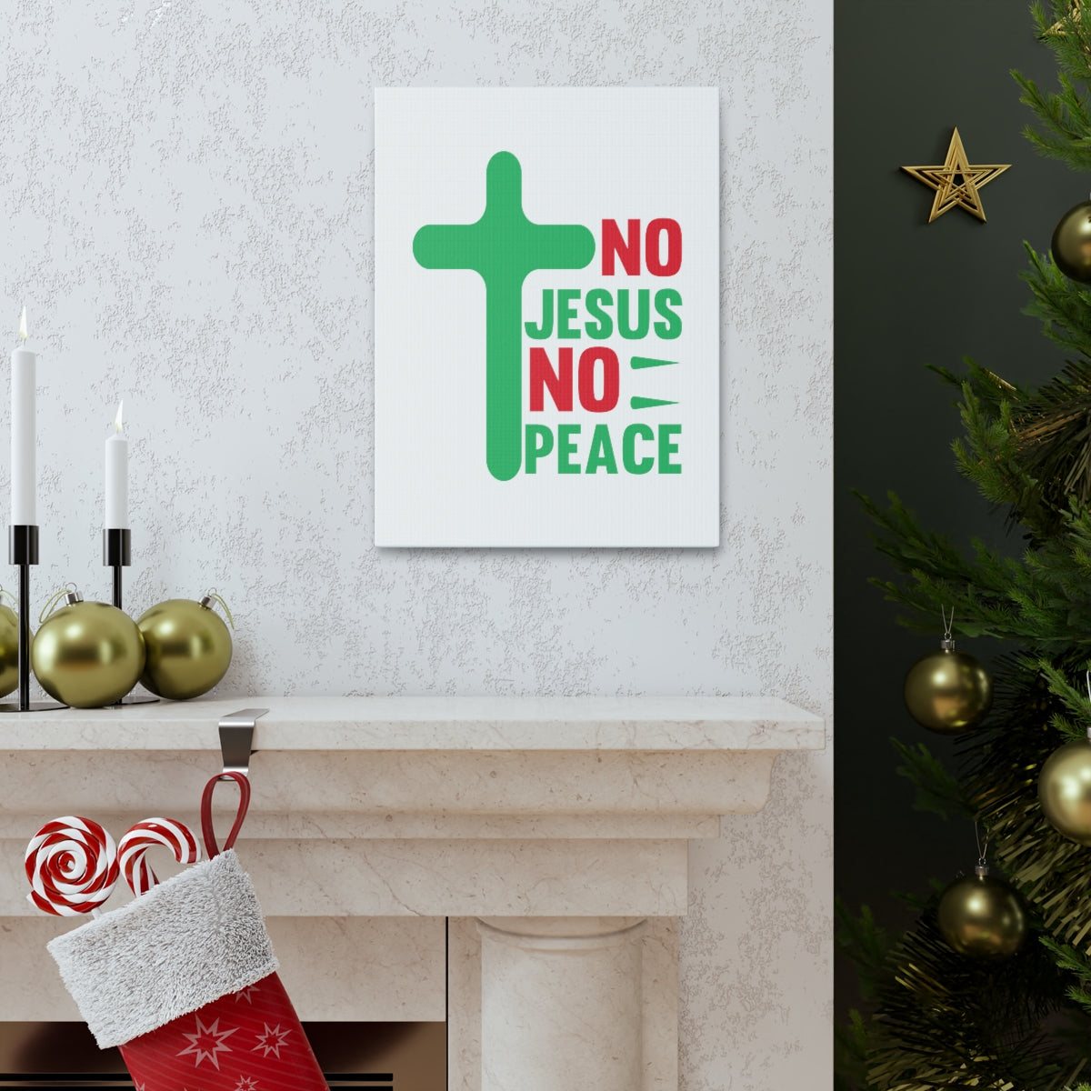 Scripture Walls No Jesus No Peace Romans 5:1 Cross Christian Wall Art Bible Verse Print Ready to Hang Unframed-Express Your Love Gifts