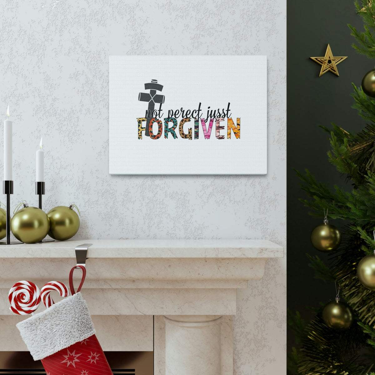 Scripture Walls Not Perfect, Just Forgiven 1 John 2:12 Colored Cross Christian Wall Art Bible Verse Print Ready to Hang Unframed-Express Your Love Gifts