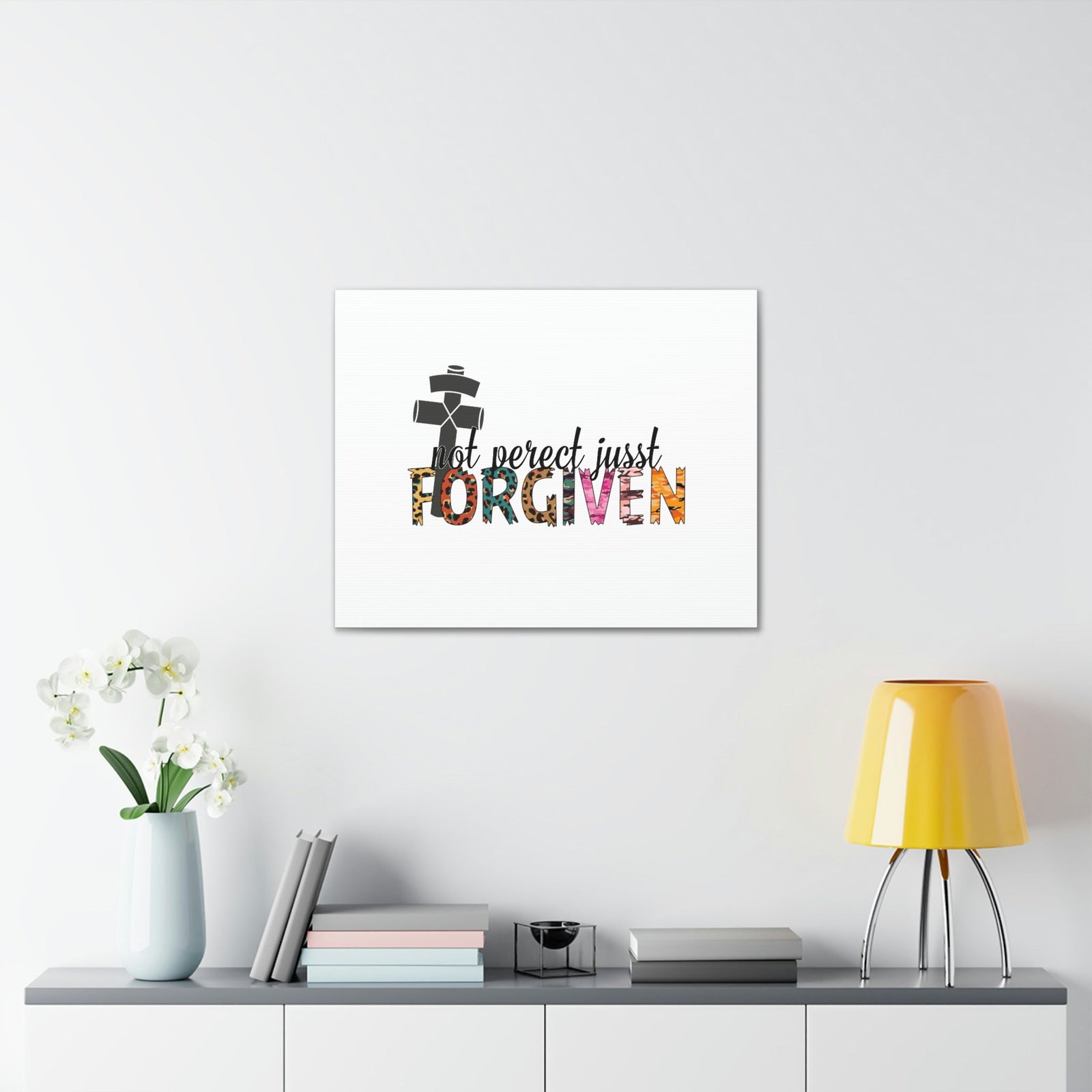 Scripture Walls Not Perfect, Just Forgiven 1 John 2:12 Colored Cross Christian Wall Art Bible Verse Print Ready to Hang Unframed-Express Your Love Gifts