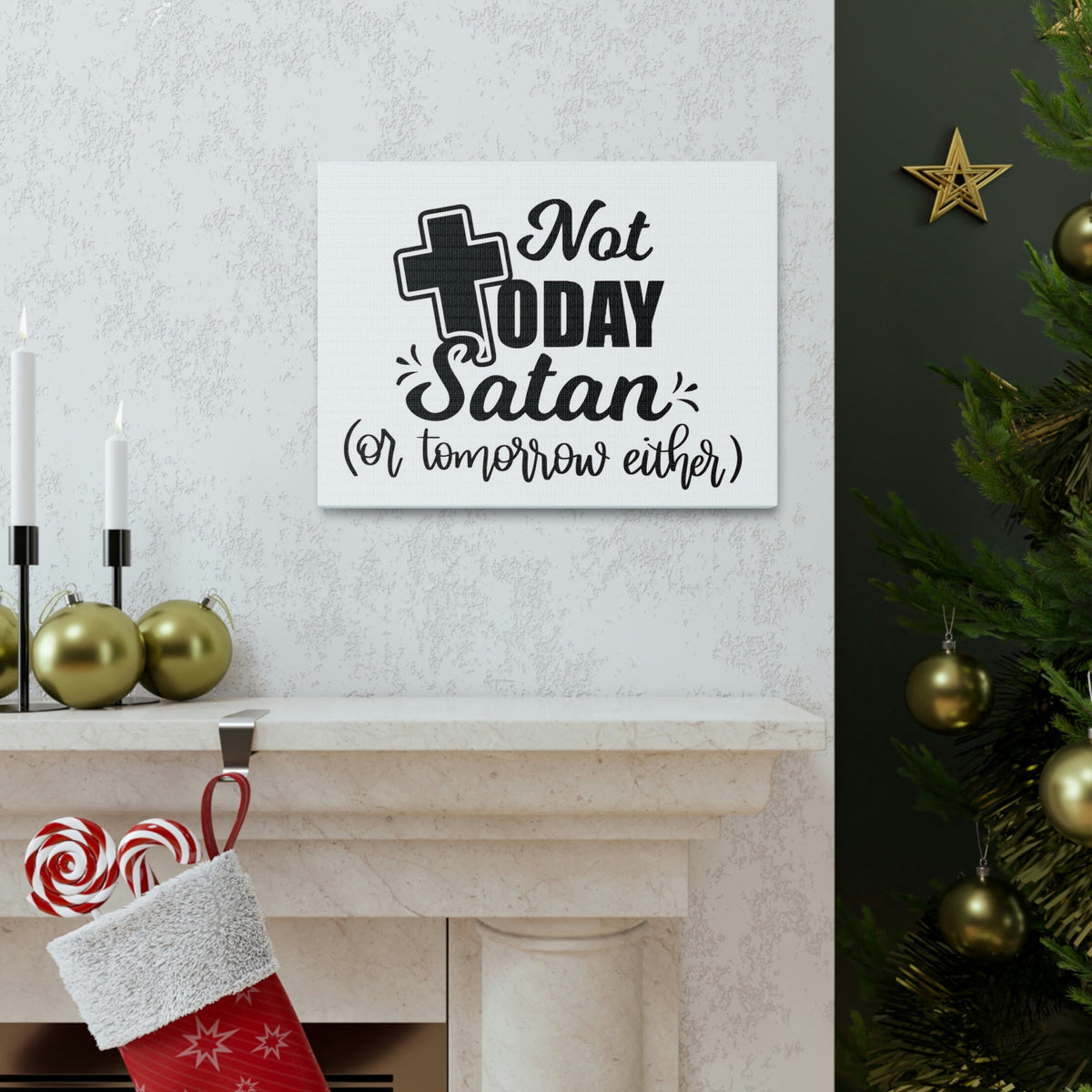 Scripture Walls Not Today Satan 1 Corinthians 10:13 Bible Verse Canvas Christian Wall Art Ready to Hang Unframed-Express Your Love Gifts