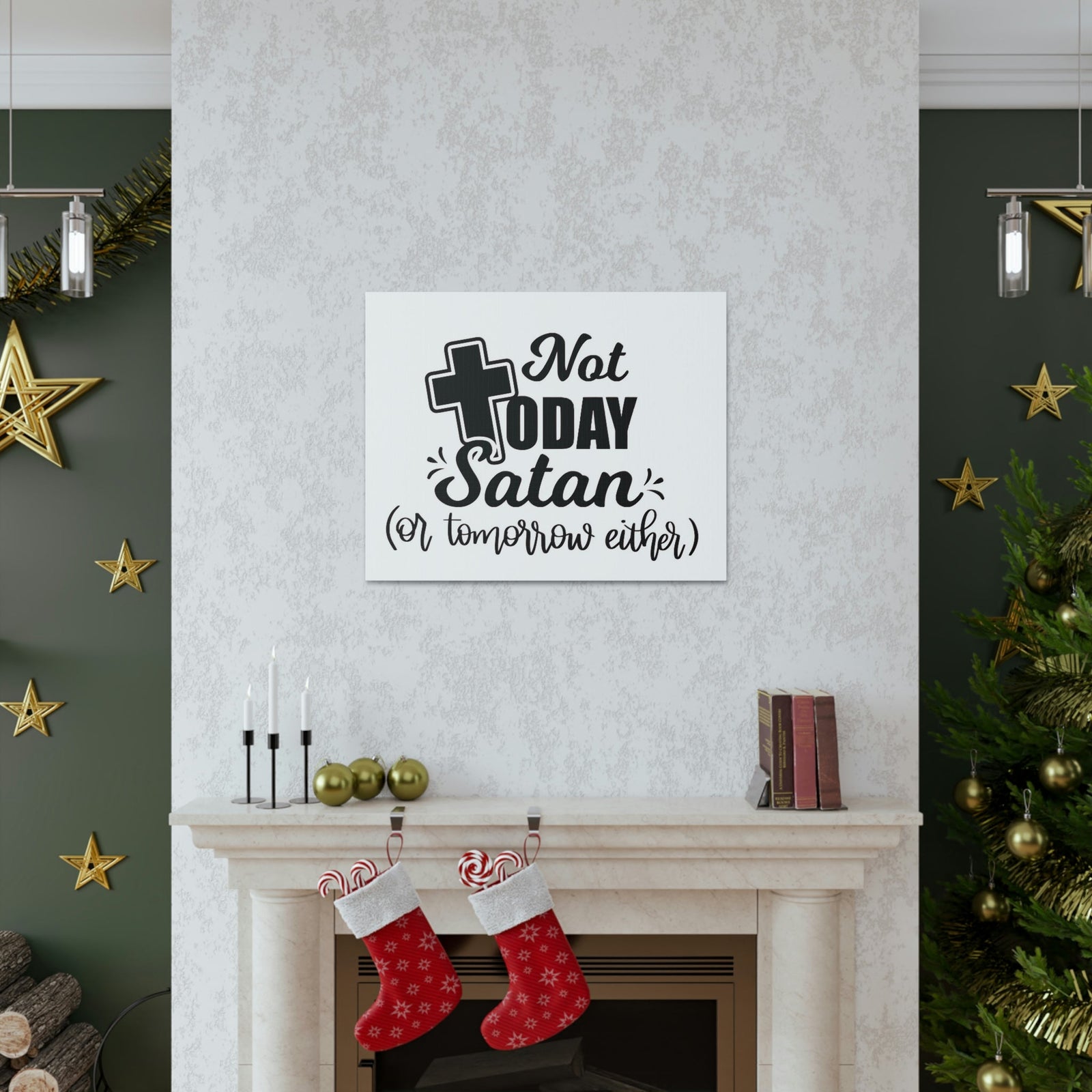 Scripture Walls Not Today Satan 1 Corinthians 10:13 Bible Verse Canvas Christian Wall Art Ready to Hang Unframed-Express Your Love Gifts