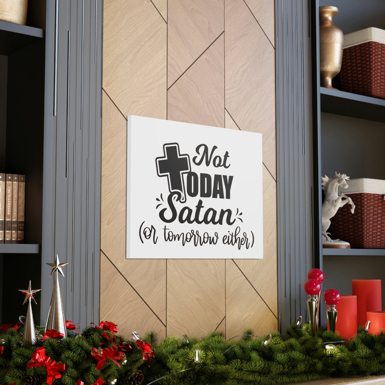 Scripture Walls Not Today Satan 1 Corinthians 10:13 Bible Verse Canvas Christian Wall Art Ready to Hang Unframed-Express Your Love Gifts