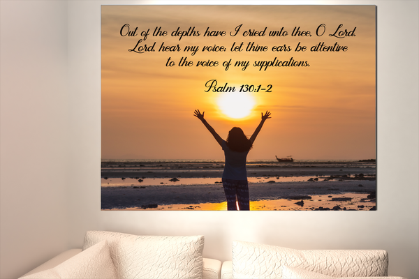 Scripture Walls Out of The Depths Psalm 130:1-2 Bible Verse Canvas Christian Wall Art Ready to Hang Unframed-Express Your Love Gifts
