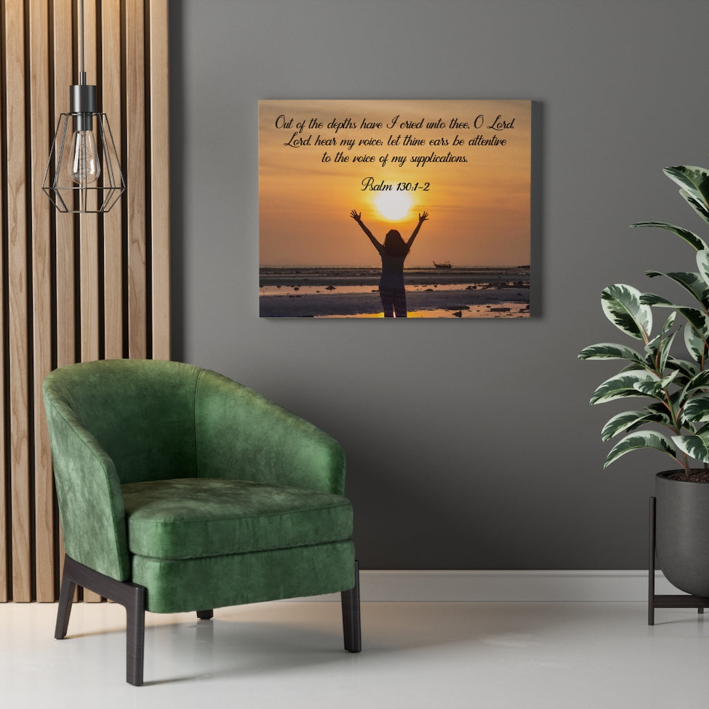 Scripture Walls Out of The Depths Psalm 130:1-2 Bible Verse Canvas Christian Wall Art Ready to Hang Unframed-Express Your Love Gifts