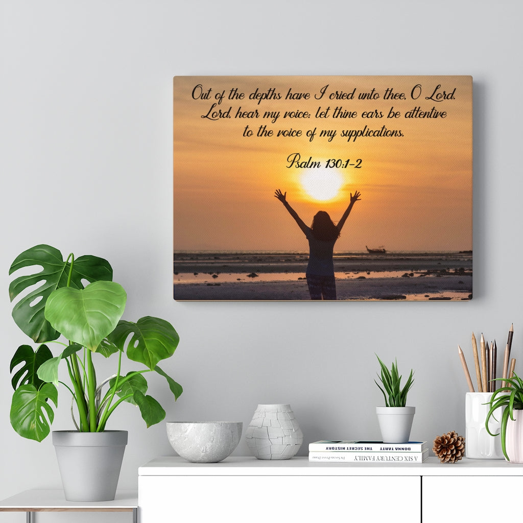 Scripture Walls Out of The Depths Psalm 130:1-2 Bible Verse Canvas Christian Wall Art Ready to Hang Unframed-Express Your Love Gifts