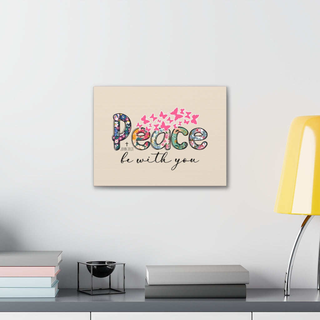 Scripture Walls Peace Be With You John 20:21 Butterfly Bible Verse Canvas Christian Wall Art Ready to Hang Unframed-Express Your Love Gifts