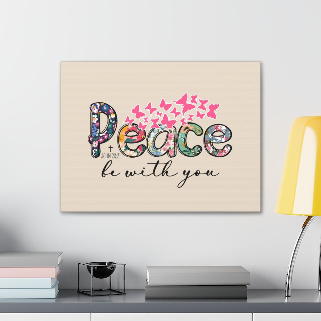 Scripture Walls Peace Be With You John 20:21 Butterfly Bible Verse Canvas Christian Wall Art Ready to Hang Unframed-Express Your Love Gifts