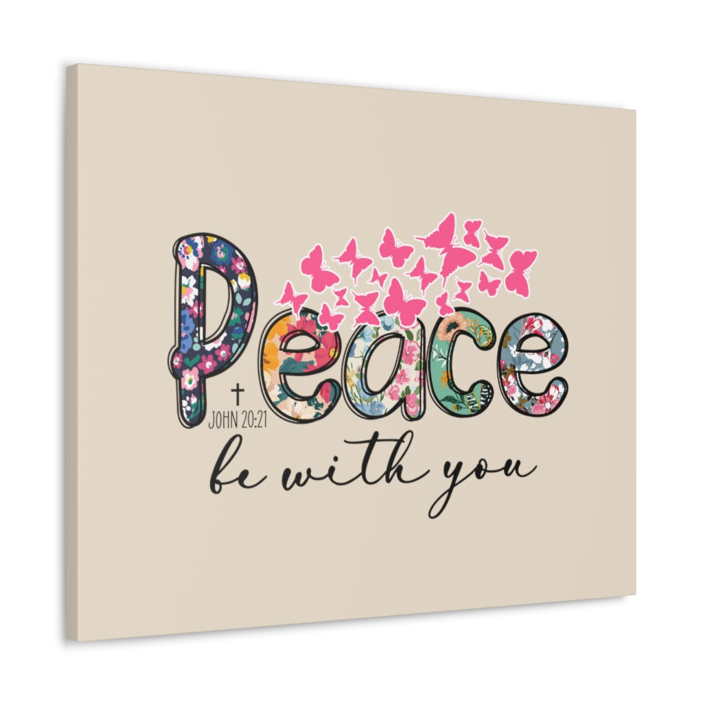 Scripture Walls Peace Be With You John 20:21 Butterfly Bible Verse Canvas Christian Wall Art Ready to Hang Unframed-Express Your Love Gifts