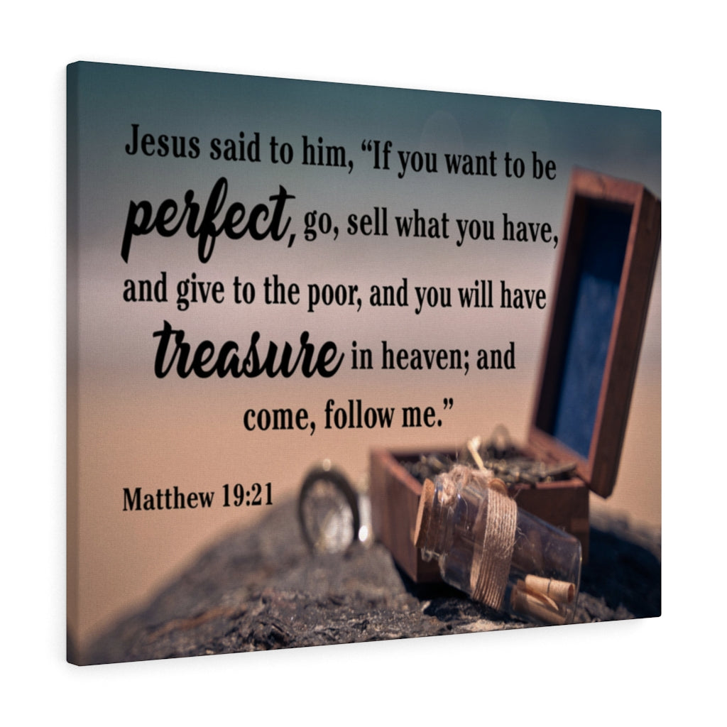 Scripture Walls Perfect Treasure Matthew 19:21 Scripture Bible Verse Canvas Christian Wall Art Ready to Hang Unframed-Express Your Love Gifts