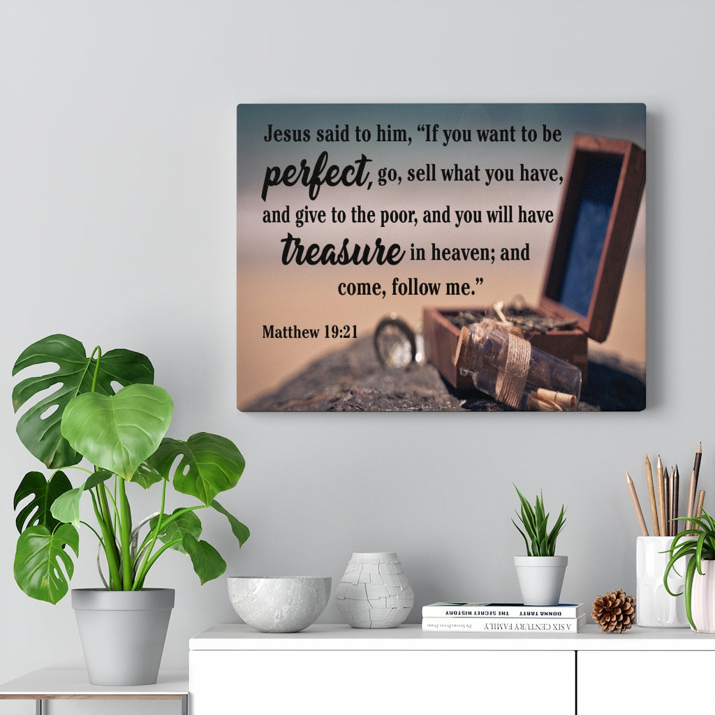 Scripture Walls Perfect Treasure Matthew 19:21 Scripture Bible Verse Canvas Christian Wall Art Ready to Hang Unframed-Express Your Love Gifts