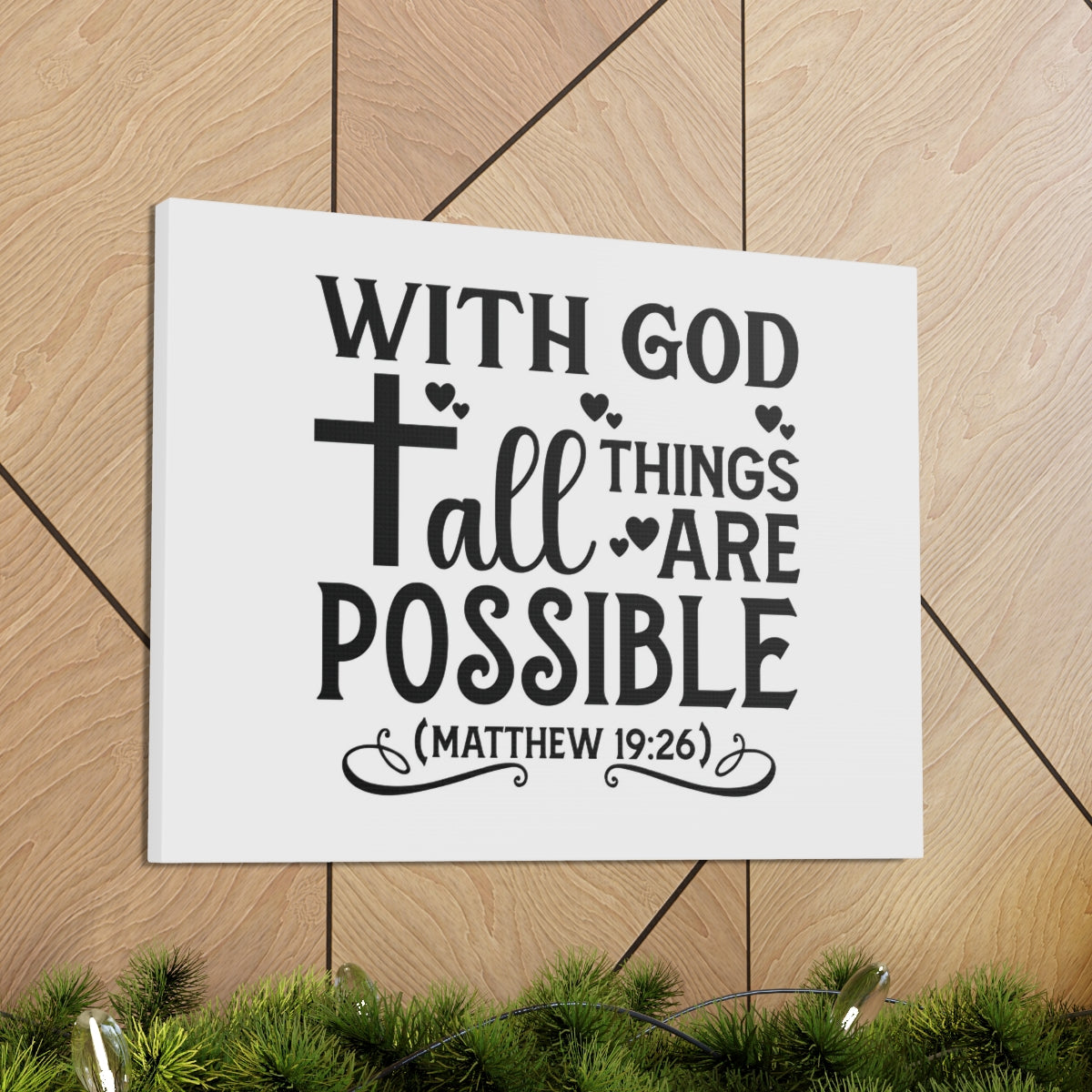 Scripture Walls Possible Matthew 19:26 Cross Heart Bible Verse Canvas Christian Wall Art Ready to Hang Unframed-Express Your Love Gifts